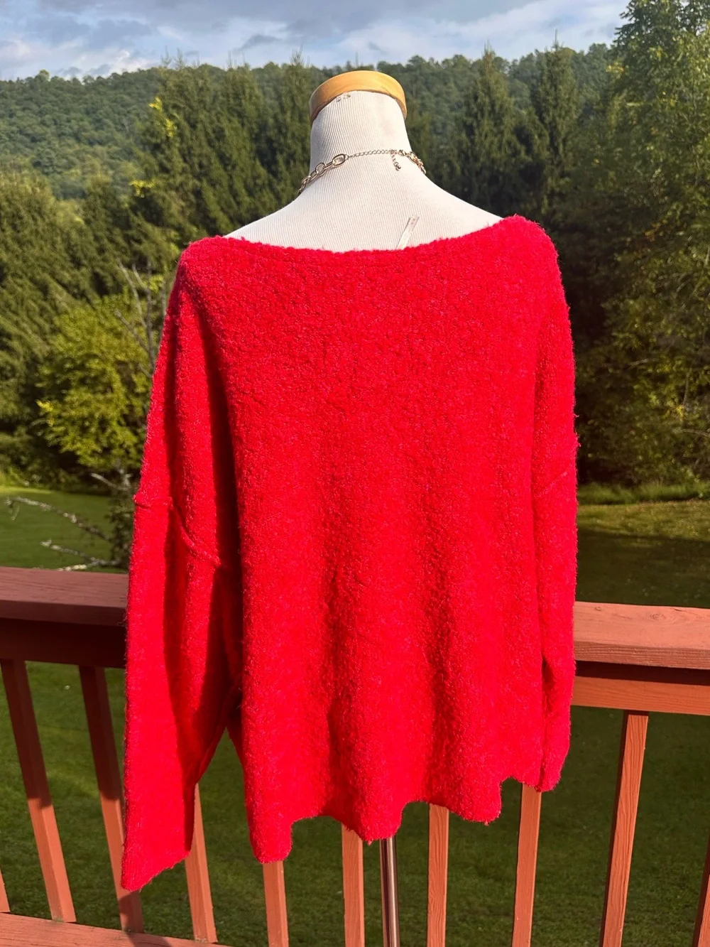 Free People Moria Slouchy Bouclé Sweater Oversized Red & Pink